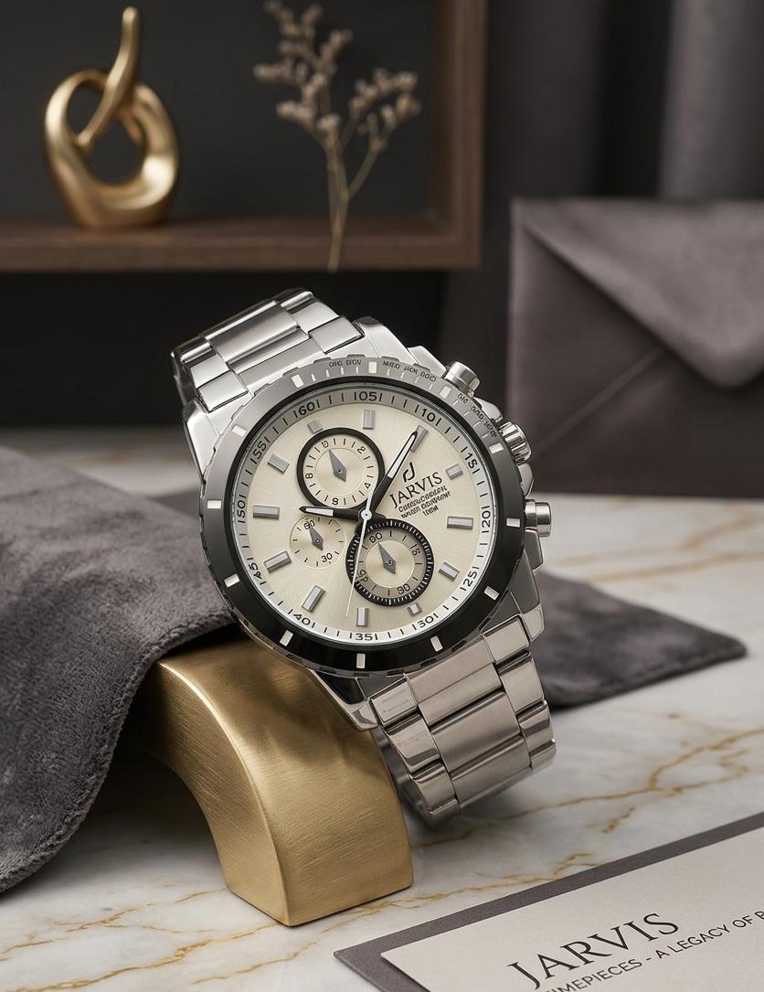 JARVIS Luxury Silver Chronograph Watch β Stainless Steel Premium Menβs Watch