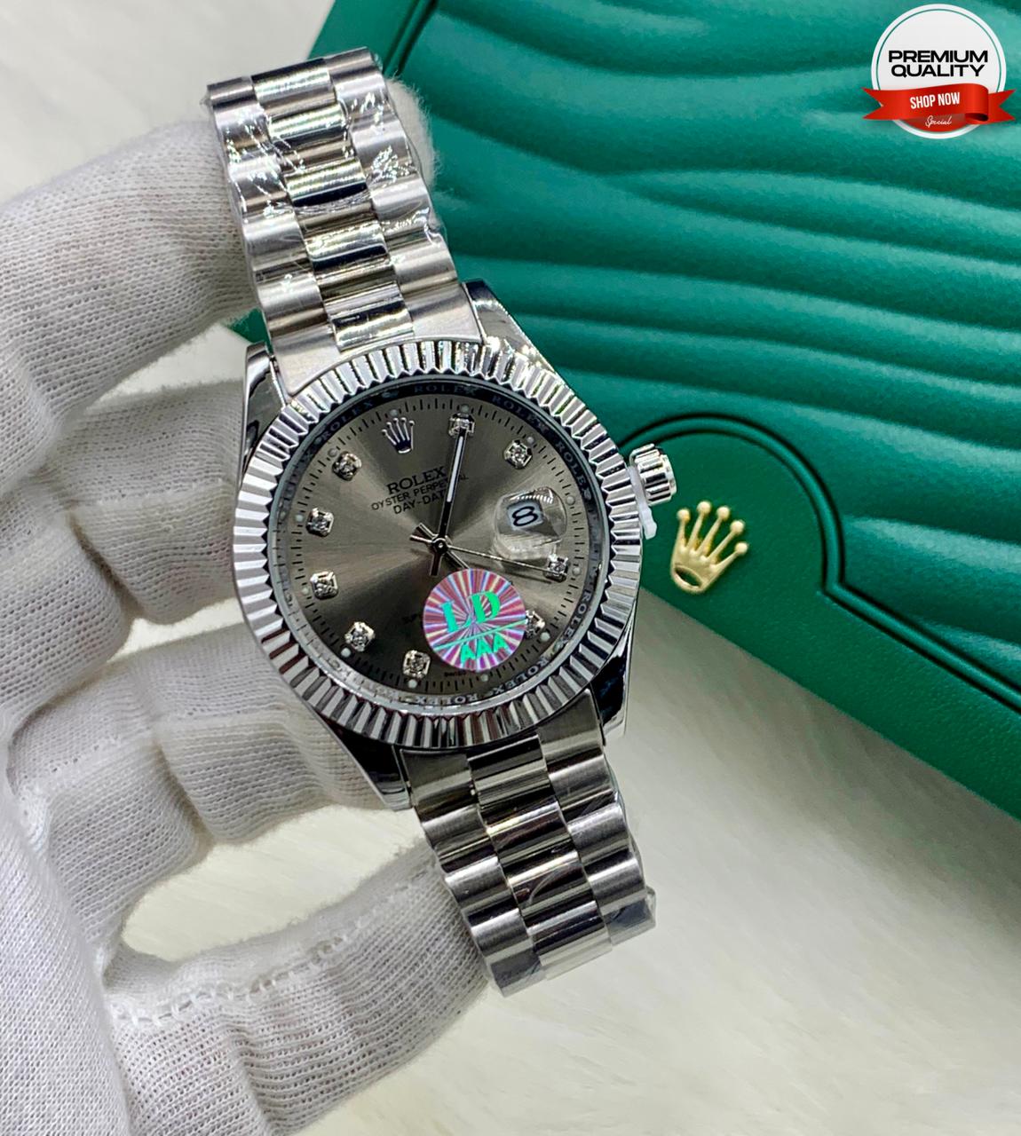ZOLVEX Luxury Silver Dial Watch – Diamond Markers Stainless Steel Premium Watch