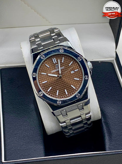 Luxury Brown Textured Dial Stainless Steel Watch – Royal Sport Edition