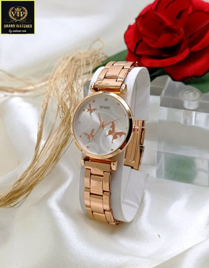 Elegant Rose Gold Bracelet Watch for Women – Red Dial Fashion Luxury Watch