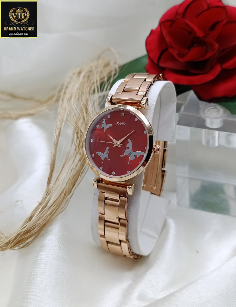 Elegant Rose Gold Bracelet Watch for Women – Red Dial Fashion Luxury Watch