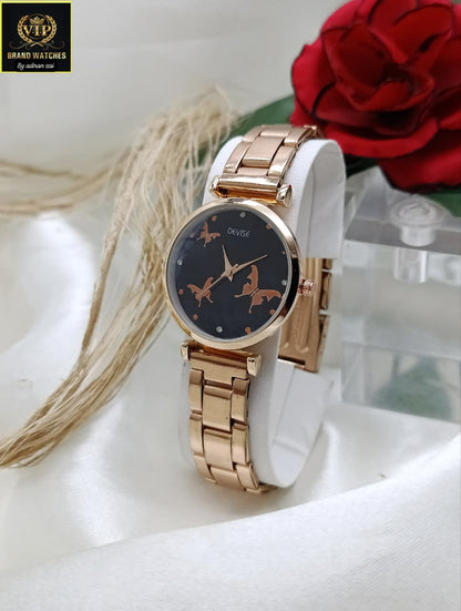 Elegant Rose Gold Bracelet Watch for Women – Red Dial Fashion Luxury Watch