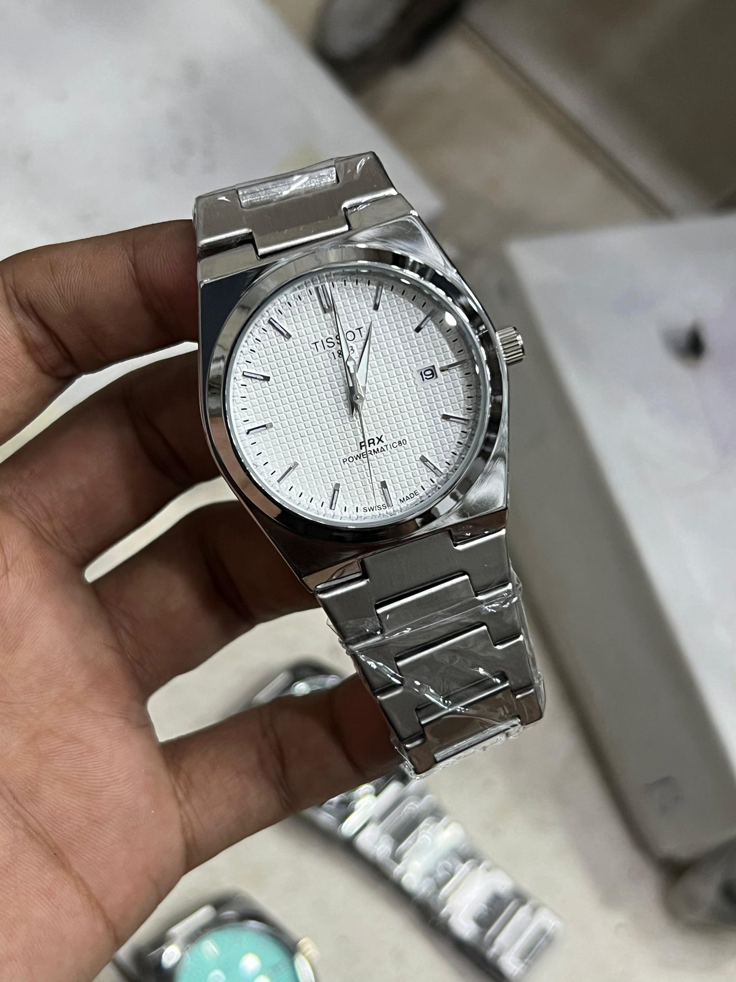 Tissot PRX Powermatic 80 Automatic Men's Watch – Premium Mint Green Waffle Dial Stainless Steel Luxury Watch
