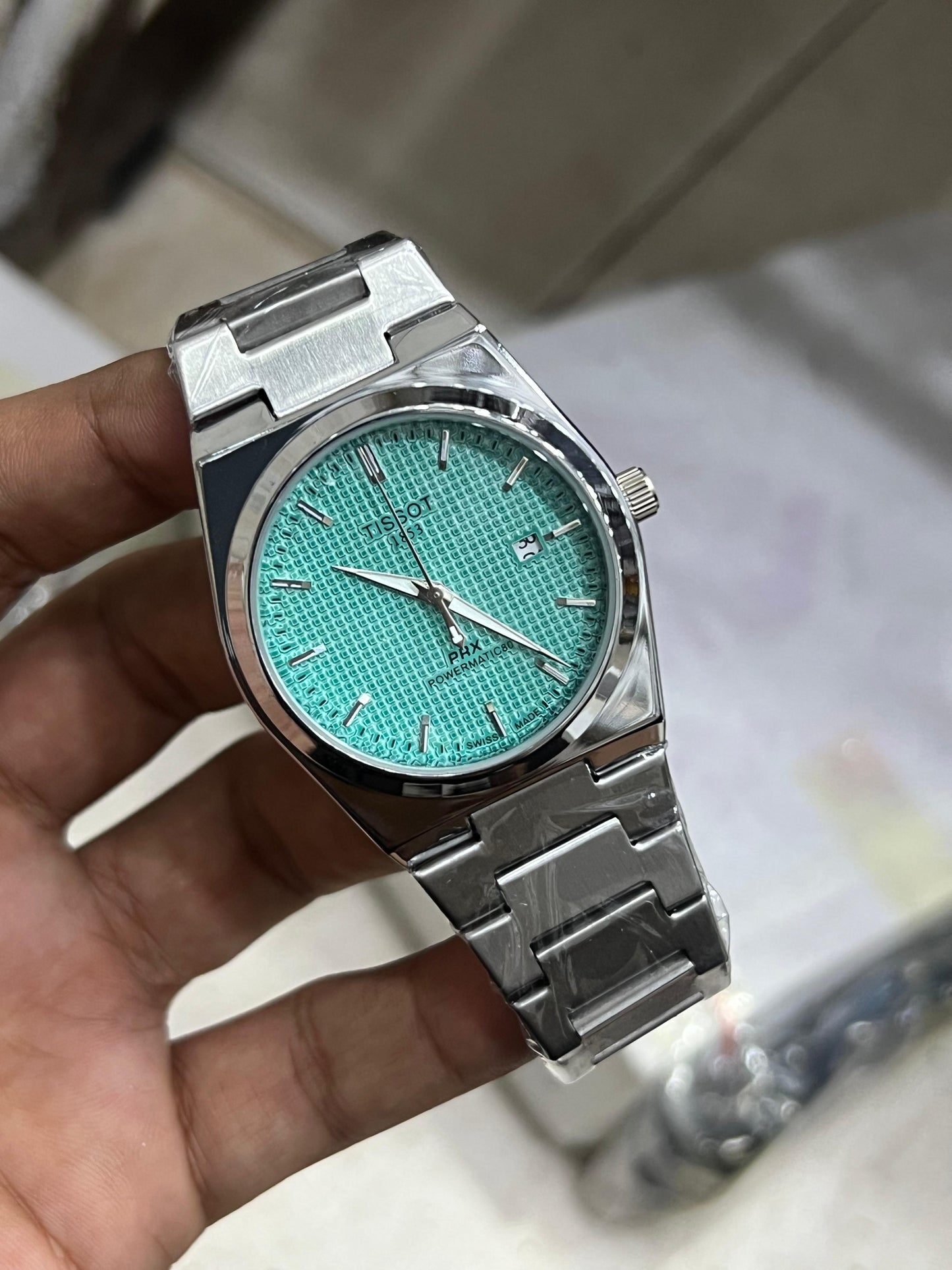 Tissot PRX Powermatic 80 Automatic Men's Watch – Premium Mint Green Waffle Dial Stainless Steel Luxury Watch