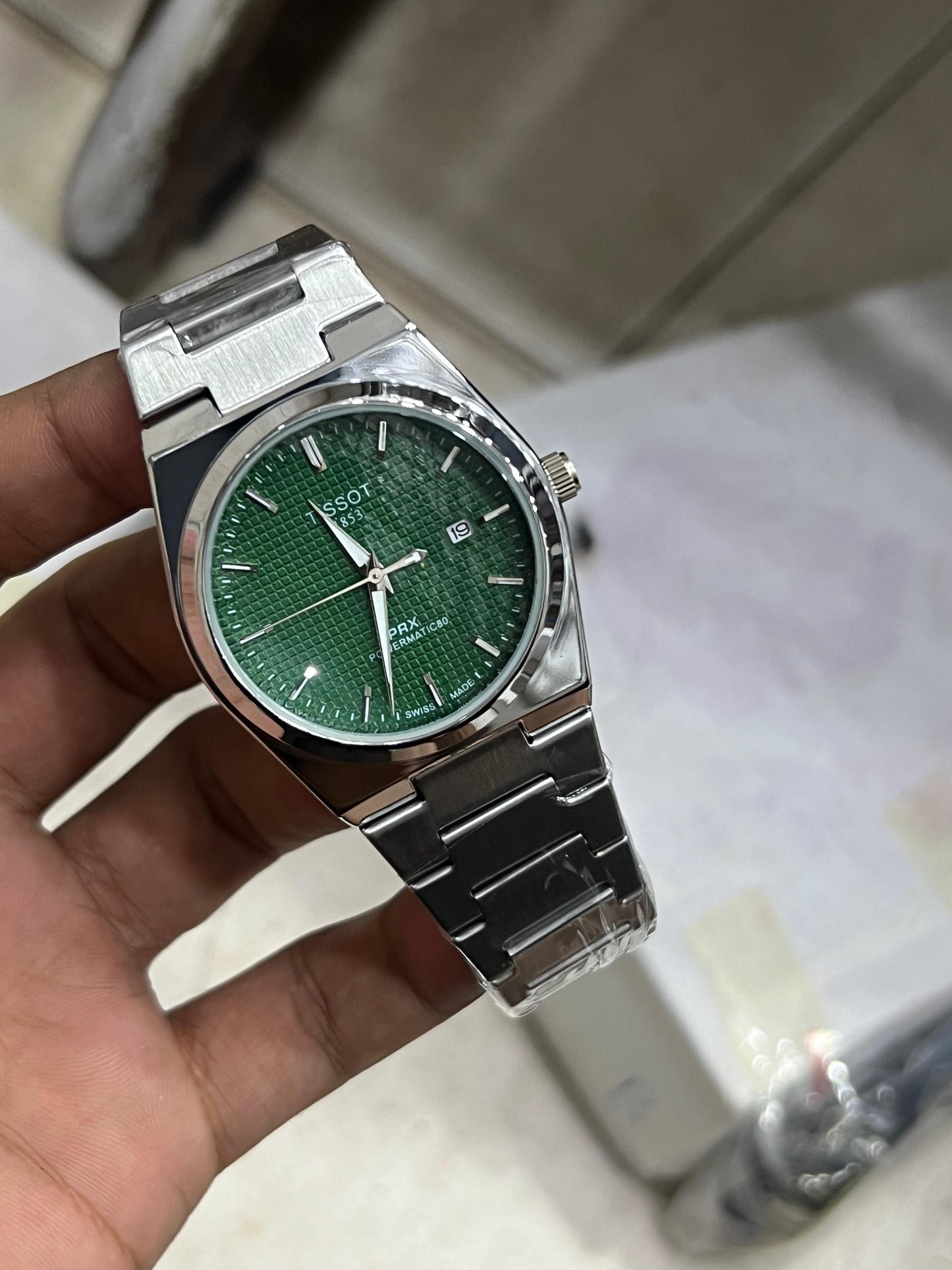 Tissot PRX Powermatic 80 Automatic Men's Watch – Premium Mint Green Waffle Dial Stainless Steel Luxury Watch