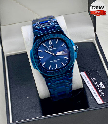 ZOLVEX Success Way Green Dial Luxury Watch – Stainless Steel Day-Date Watch
