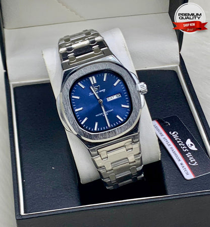 ZOLVEX Success Way Green Dial Luxury Watch – Stainless Steel Day-Date Watch