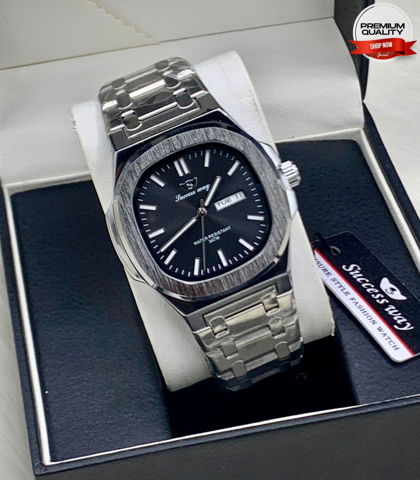 ZOLVEX Success Way Green Dial Luxury Watch – Stainless Steel Day-Date Watch