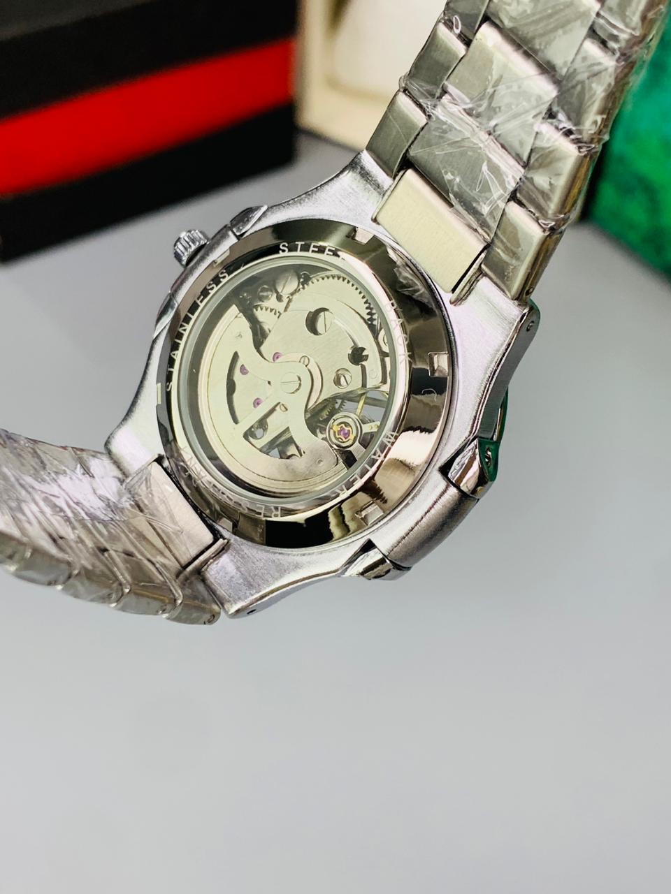 Luxury Skeleton Dial Stainless Steel Watch – Inspired by Patek Philippe Design