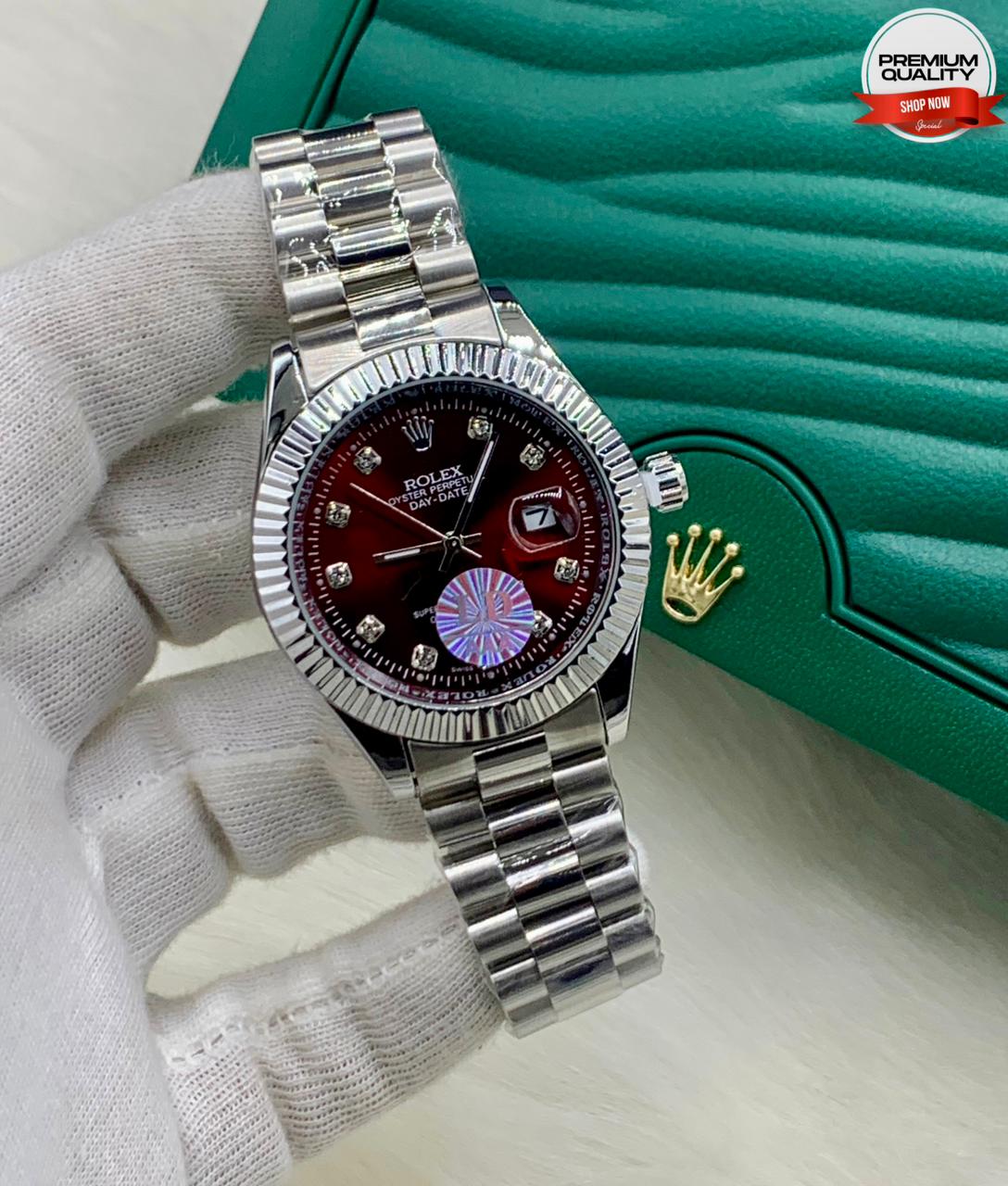 ZOLVEX Luxury Silver Dial Watch – Diamond Markers Stainless Steel Premium Watch