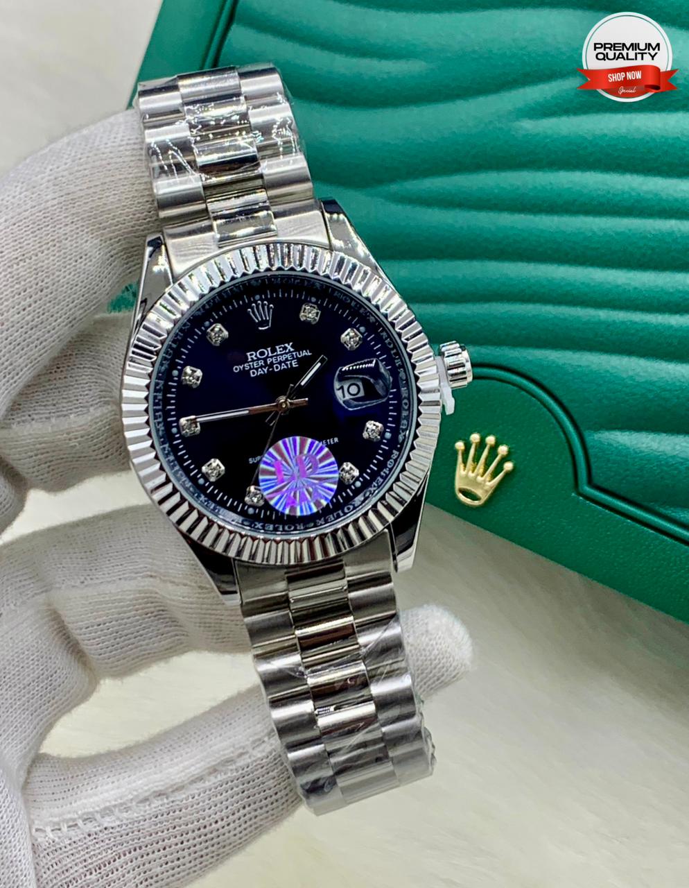 ZOLVEX Luxury Silver Dial Watch – Diamond Markers Stainless Steel Premium Watch