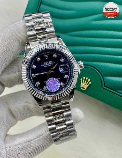 ZOLVEX Luxury Silver Dial Watch – Diamond Markers Stainless Steel Premium Watch