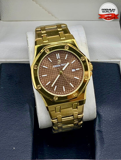 Luxury Brown Textured Dial Stainless Steel Watch – Royal Sport Edition