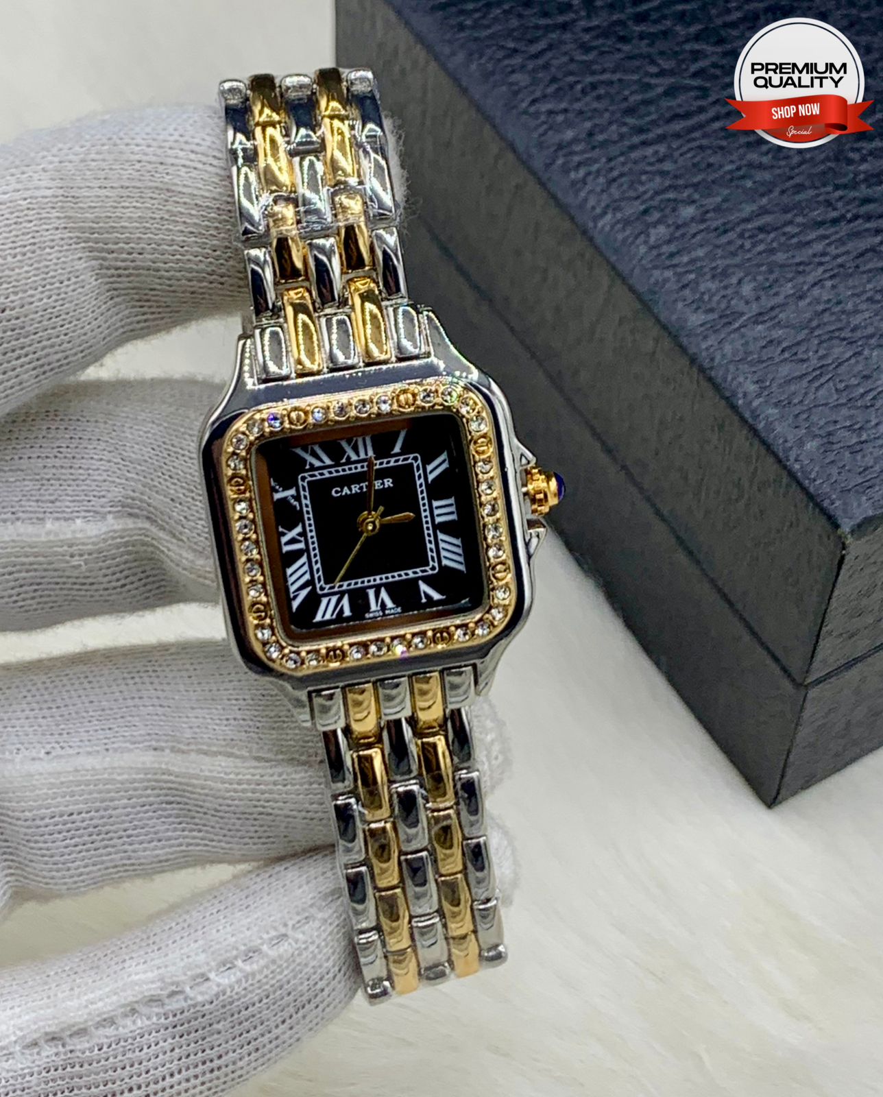 ZOLVEX Luxury Square Diamond Dial Watch – Two Tone Premium Bracelet Watch