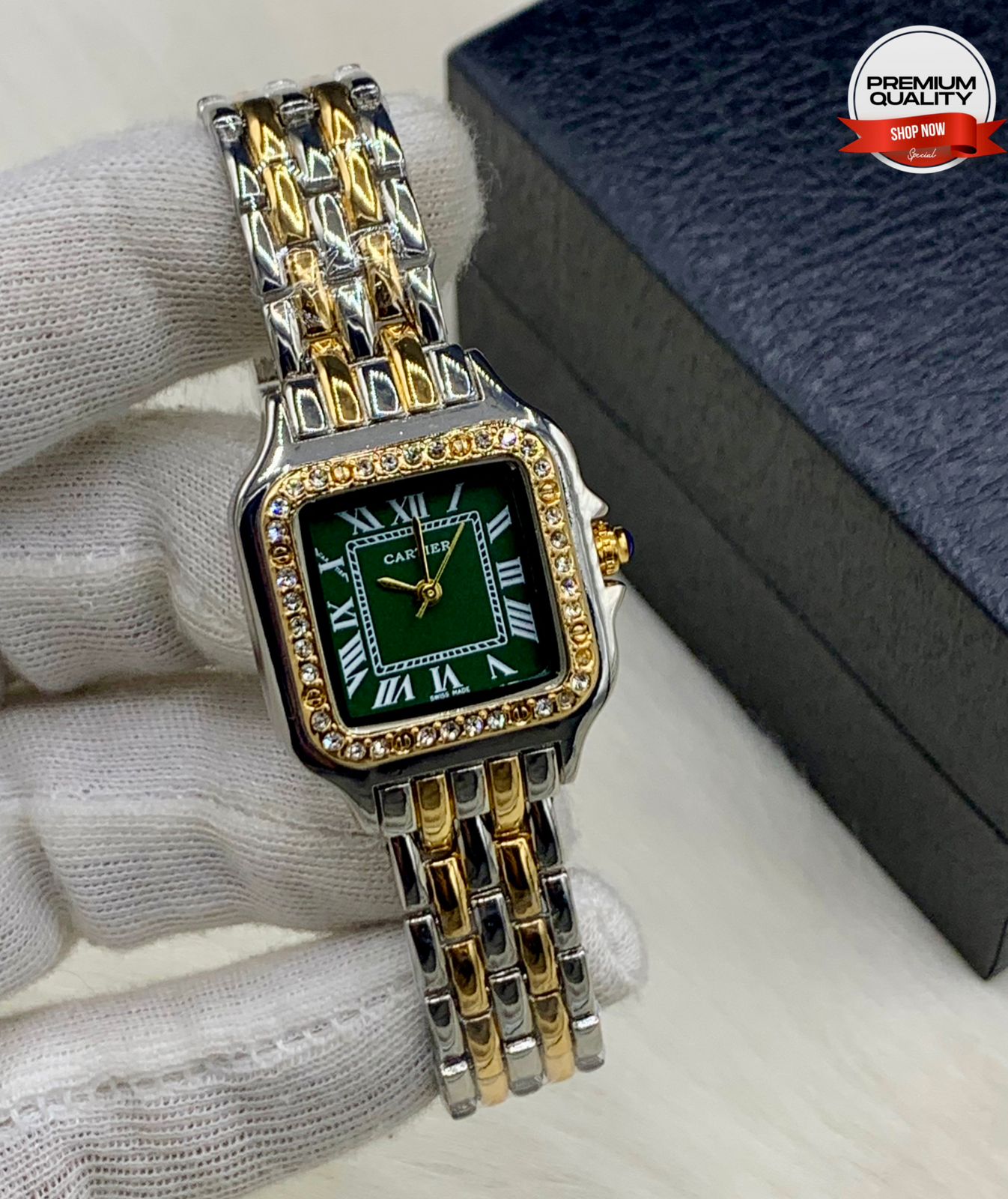 ZOLVEX Luxury Square Diamond Dial Watch – Two Tone Premium Bracelet Watch