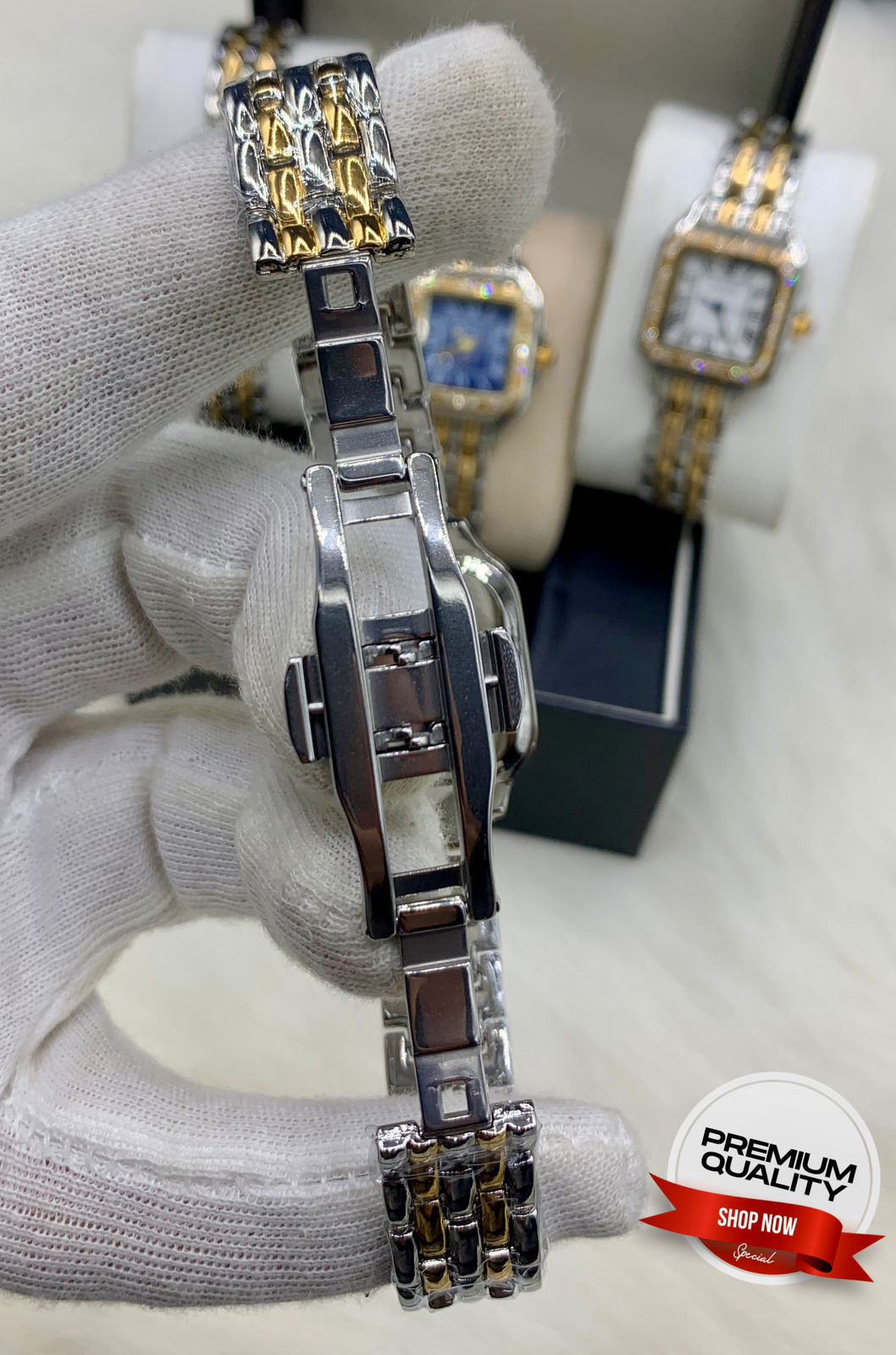 ZOLVEX Luxury Square Diamond Dial Watch – Two Tone Premium Bracelet Watch