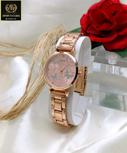 Elegant Rose Gold Bracelet Watch for Women – Red Dial Fashion Luxury Watch